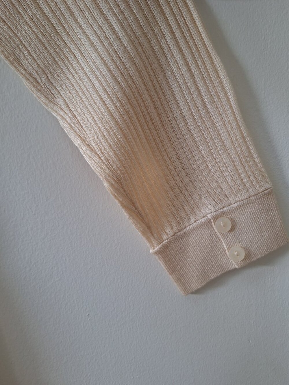 Mango MNG Ribbed Knit Long Buttoned Cardigan | XS Cream Beige - Picture 4 of 5